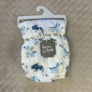 Betty & Bob Zebra Tiger Elephant Baby Blanket Blue White Safari Friends